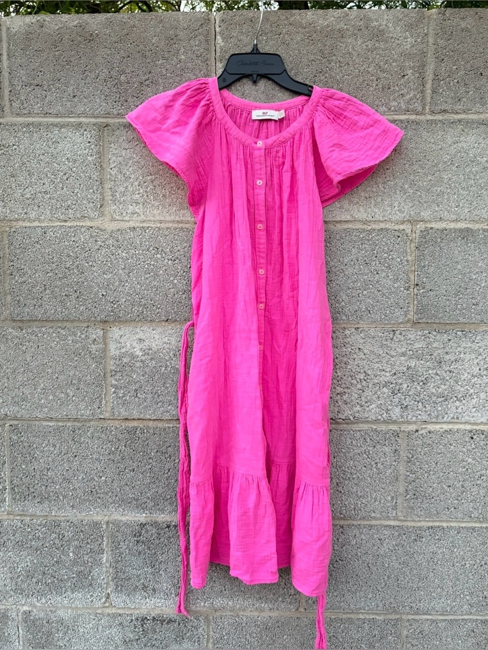 Vineyard Vines Seastitch Double Gauze Dress Small Pink Flutter Sleeve Button
